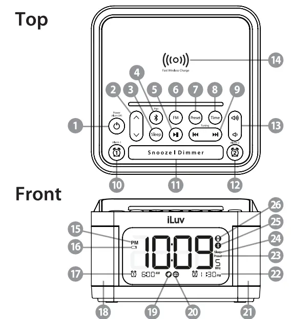 iLuv Bluetooth Alarm Clock Speaker with Wireless charger - fig2