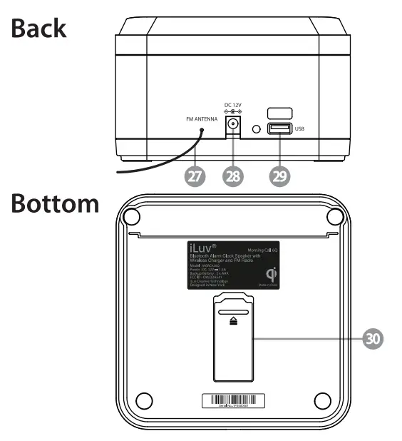 iLuv Bluetooth Alarm Clock Speaker with Wireless charger - fig3