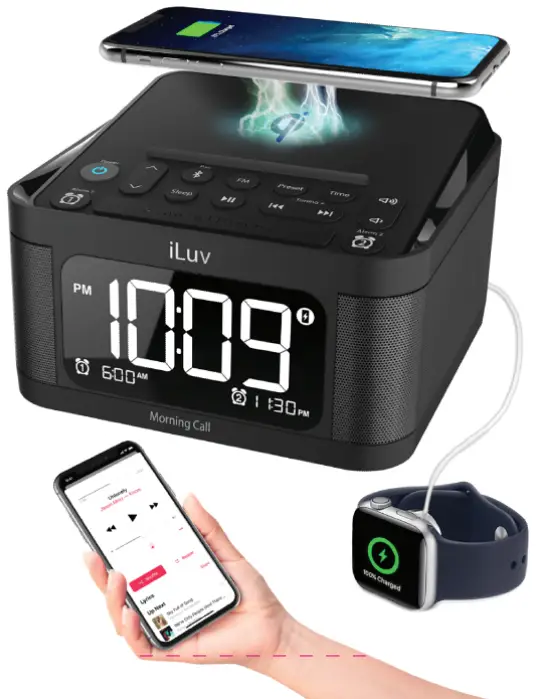 iLuv Bluetooth Alarm Clock Speaker with Wireless charger