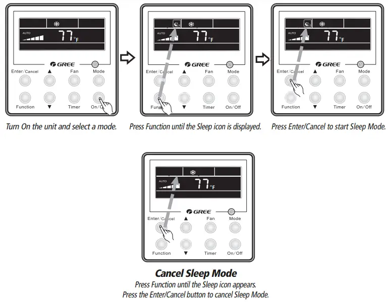 GREE Ceiling Cassette -Sleep Setting
