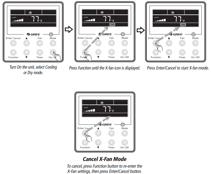 GREE Ceiling Cassette -X-Fan Settings