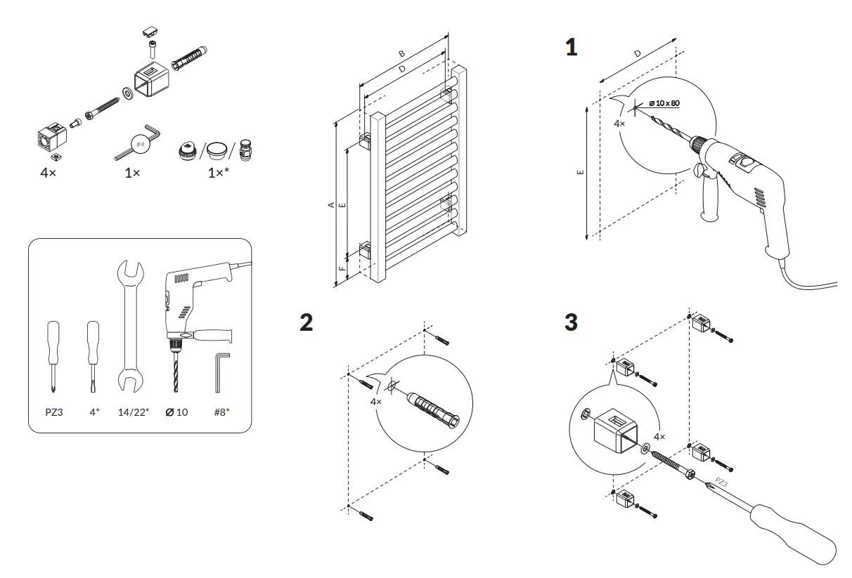 TERMA 1384BTU Zig Zag Designer Towel Rail-fig2