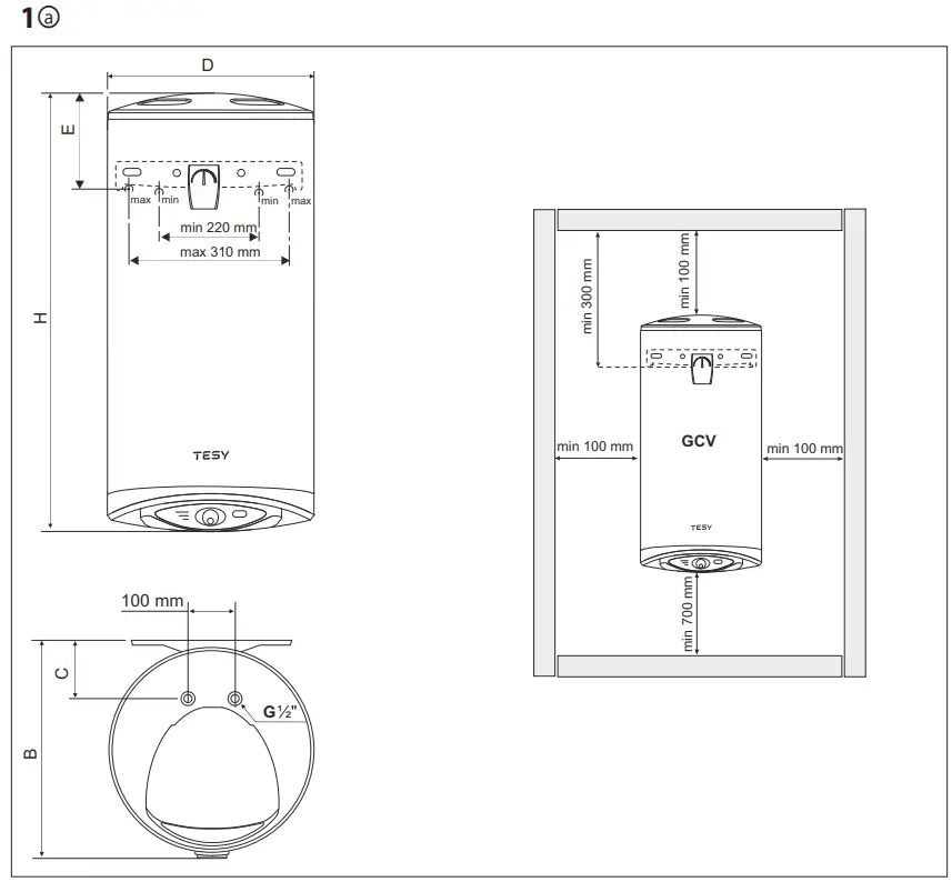 TESY 10047, 12047, 15047 Electric Water Heater - 1