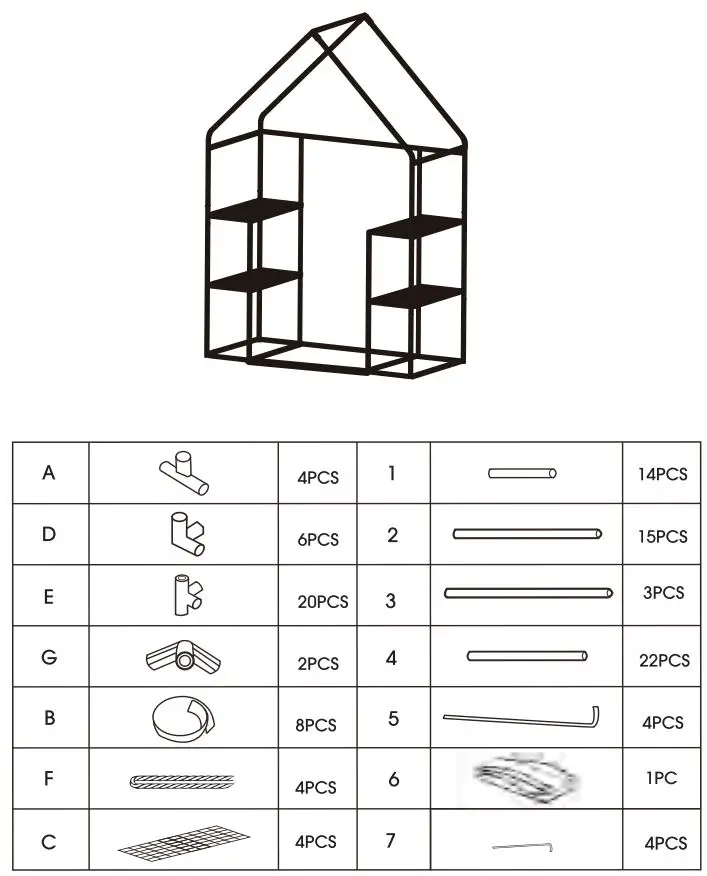 bluu Medium Backyard Green House Instruction Manual - Parts List
