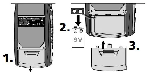 Laserliner 082 390 MultiWet-Master Compact Plus Material Moisture Meter Instruction Manual - Insert battery
