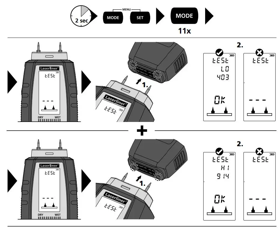 Laserliner 082 390 MultiWet-Master Compact Plus Material Moisture Meter Instruction Manual - Self-test function
