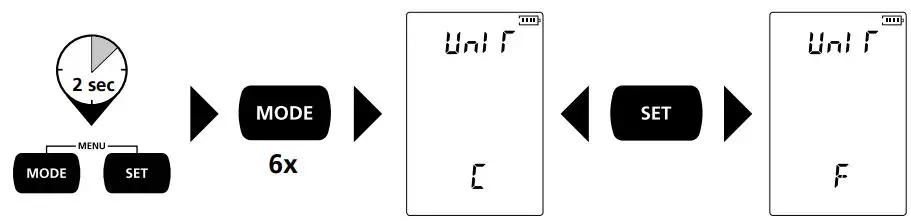 Laserliner 082 390 MultiWet-Master Compact Plus Material Moisture Meter Instruction Manual - Temperature units of measure setting