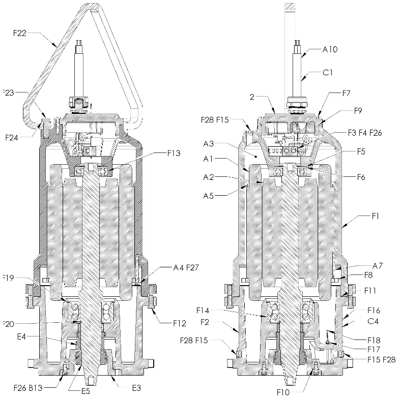 PENTAIR HPS4SD Series Submersible Solids Handling Pump - PARTS LIST