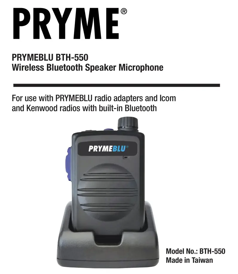 PRYME BTH-550 Wireless Bluetooth Speaker Microphone Instruction Manual
