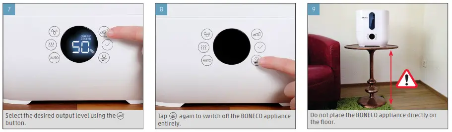 BONECO U350 Humidifier Ultrasonic- STARTING UP AND SWITCHING OFF 2