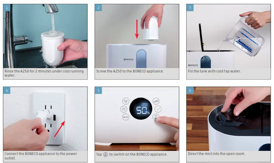 BONECO U350 Humidifier Ultrasonic- STARTING UP AND SWITCHING OFF