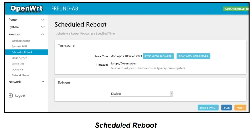 FREUND FE W826 WD H Ethernet Cable - Scheduled Reboot