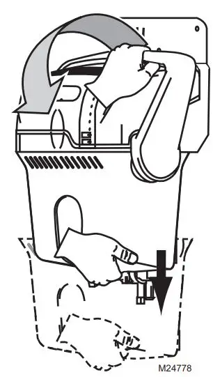 Honeywell TrueSTEAM Owner’s Manual - Firmly grip the tank bottom. Push down the cover's safety button and pull the latch forward to release the tank