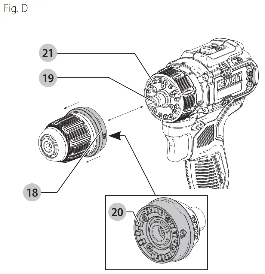 DCD703 Cordless Brushless Multi Head Drill Driver Use Instruction illustration