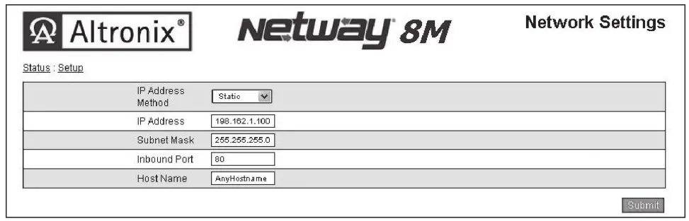 Altronix NetWay MV Series PoE Managed Midspan Solution for Standard Network Infrastructure - NETWORK SETTING MENU