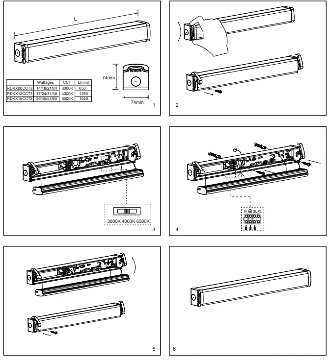 ROBUS RDKX06CCT3-01 Duke2 4 Wattages Selectable LED Batten fig 1