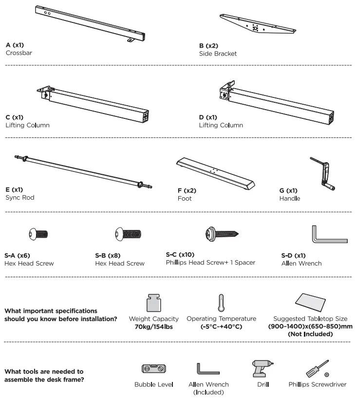 PrimeCables Cab N06 22D Manual Ergo Standing Desk Frame - fig 4
