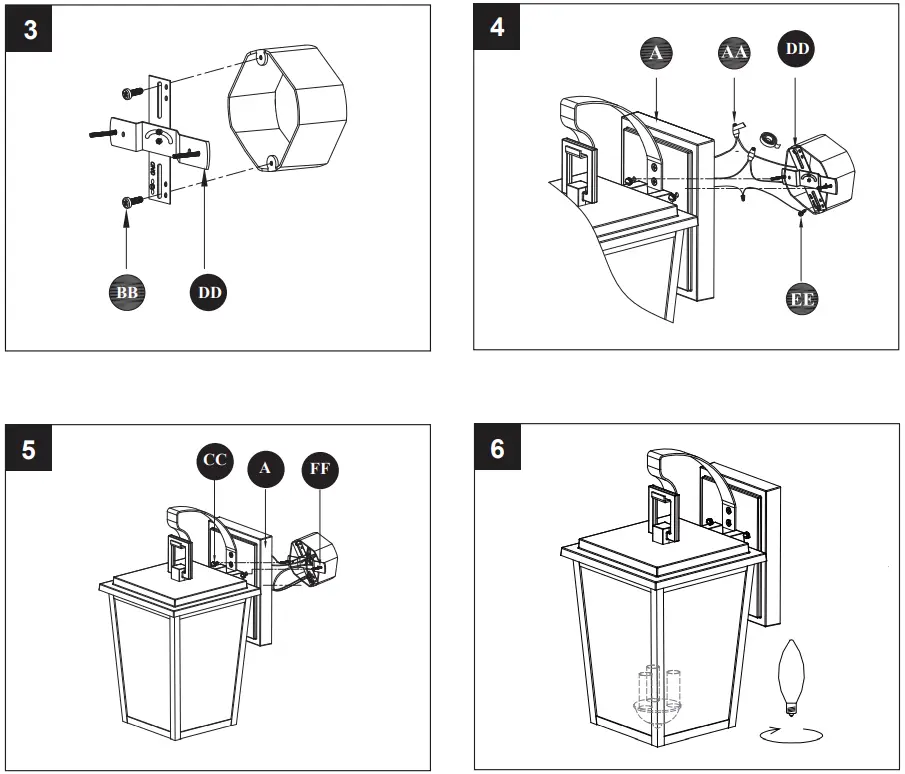 allen roth 81006 Airy 3-Light Outdoor Coal Lantern Wall Mount - Figure 2