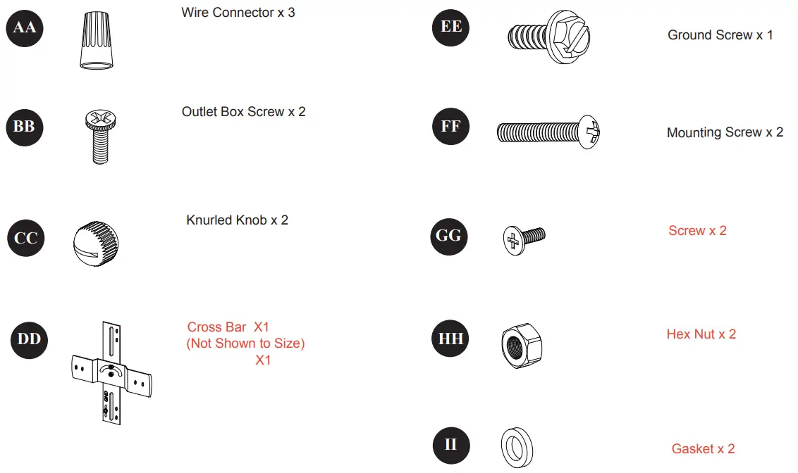 allen roth 81006 Airy 3-Light Outdoor Coal Lantern Wall Mount - HARDWARE CONTENTS