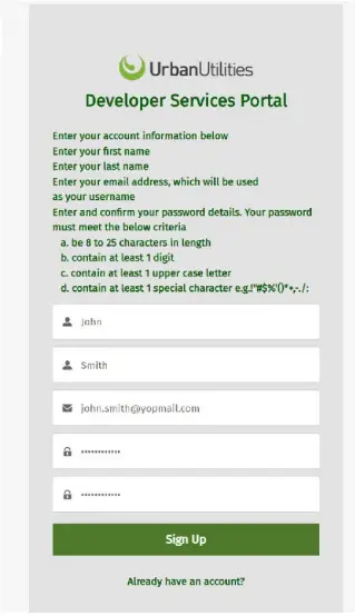Urban Utilities Developer Services Portal - Figure 2