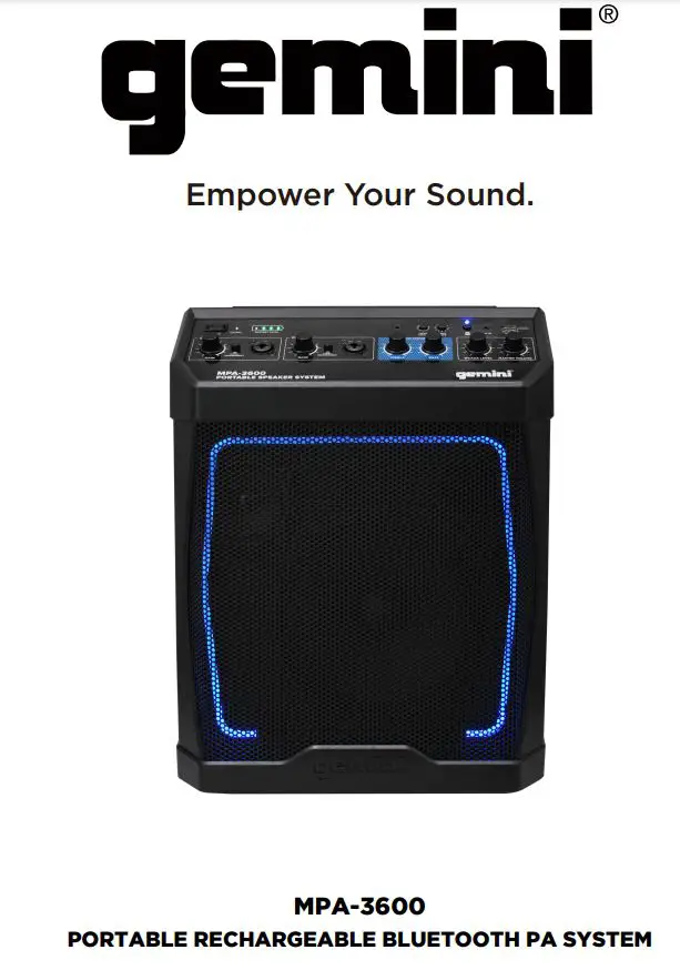 gemini MPA-3600 Portable Rechargeable Bluetooth Speaker User Manual
