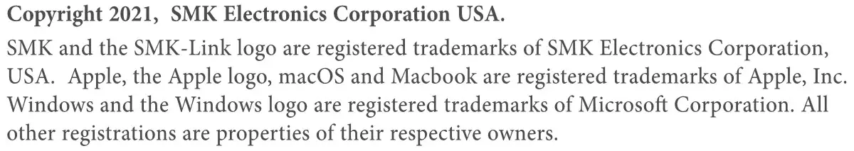 SMK-Link USB-C Dual 4K Multi-Stream Mini Docking Station - Copyright