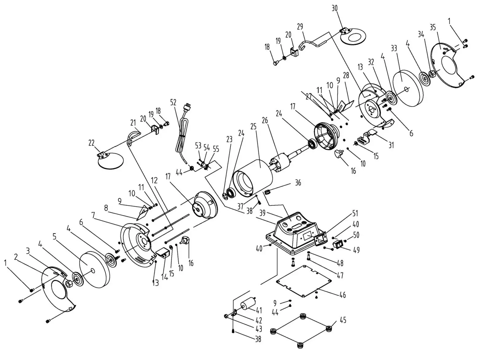 Clarke CBG6250 6 Inch Bench Grinder - PARTS DIAGRAM
