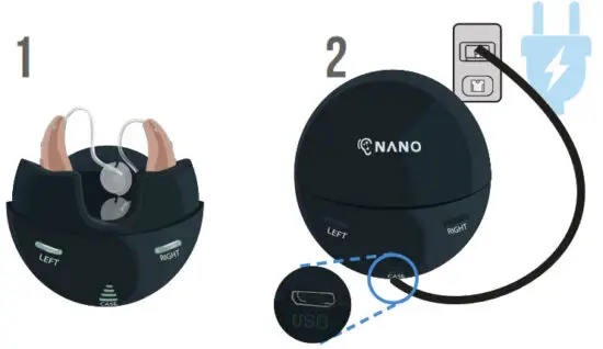 NANO RX2000 Digital Rechargeable Hearing Amplifier Set - charging case