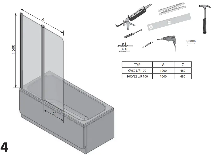 RAVAK CVS2-100 LR BRIGHT ALUMINUM TRANSPARENT-fig4