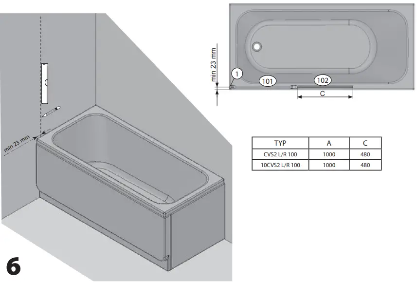 RAVAK CVS2-100 LR BRIGHT ALUMINUM TRANSPARENT-fig6