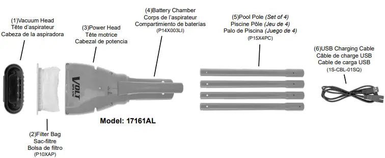 WATER TECH 12001645 Volt Rechargeable Spa Vacuum-FIG12