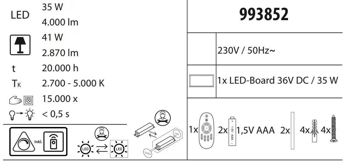 Paul Neuhaus 14533-16 FLAT Ceiling Light LED Specifications