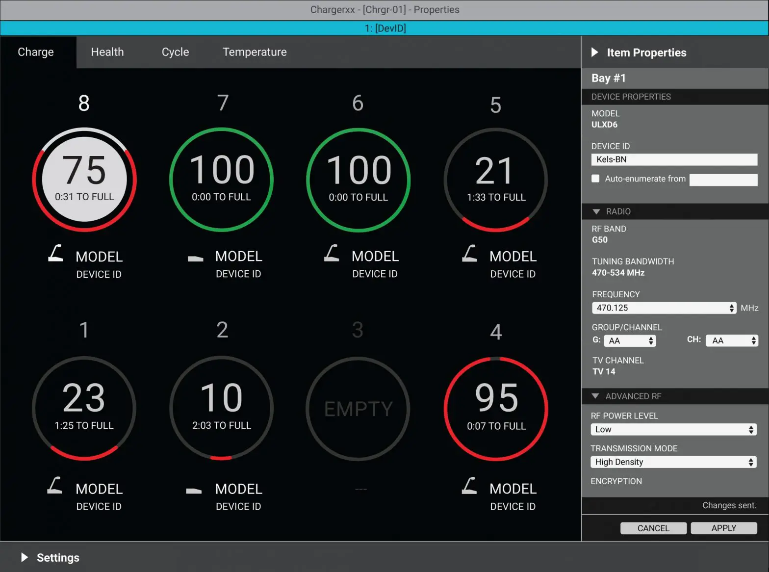 SHURE 4- and 8-Bay Networked Docking Stations -battery statistics