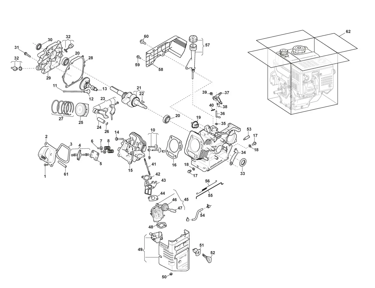 STIGA 219802532,S17 SWS 800 G Petrol Sweeper - Engine WS 210 - Piston, Crankshaft Parts