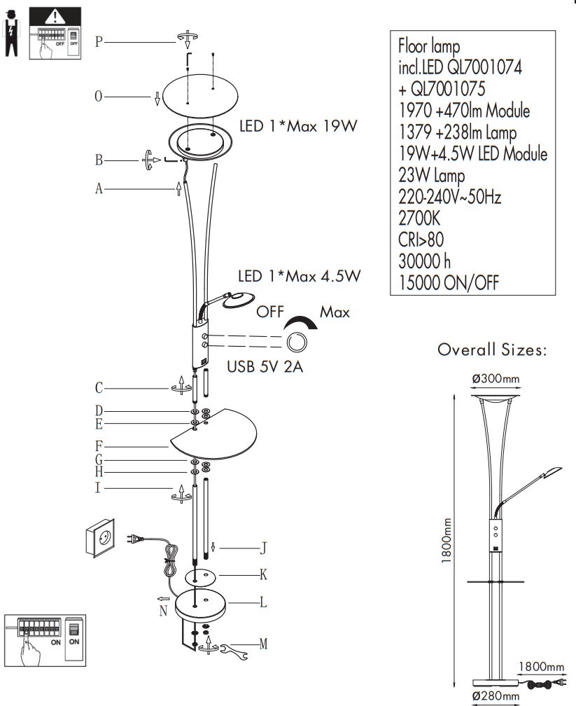 QAZQA 99506 Sevilla FL Modern Gold Brass Floor Lamp