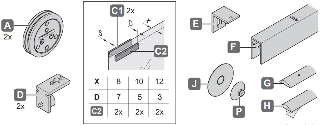 H FELE Slido D-Line802 150U Sliding Door Fitting 2aa