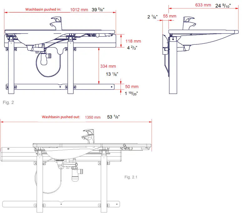 ROPOX 6153 Support Washbasin Basic Right hand - Dimension sketches