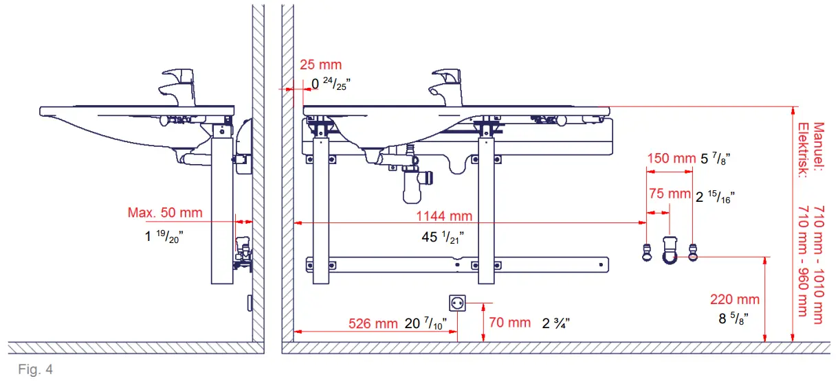 ROPOX 6153 Support Washbasin Basic Right hand - Location of water 1