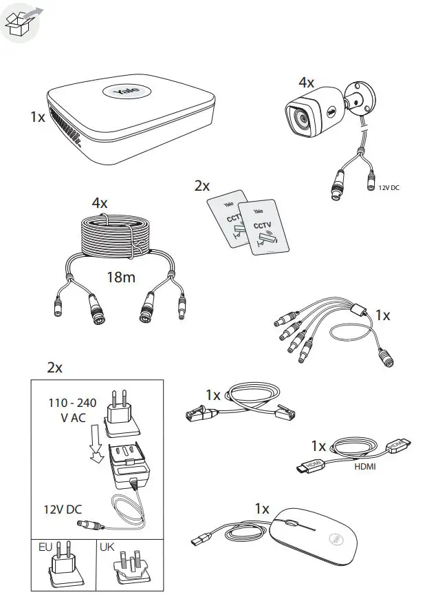 Yale SV-8C-4ABFX 8-CHannel 1080P HD CCTV System User Guide - What's in the box