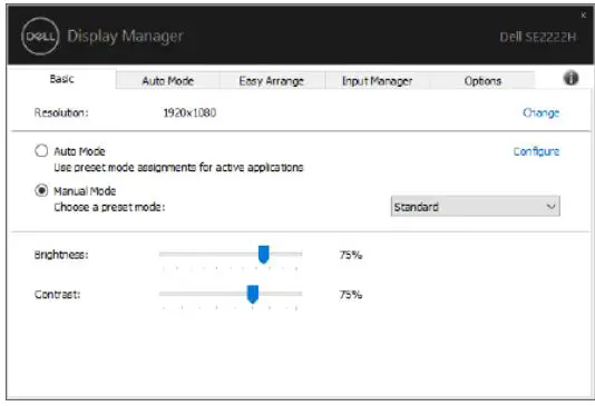 DELL SE2222H 22 Inch FHD Computer User Guide - Manual Mode