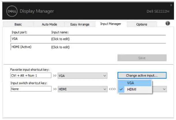 DELL SE2222H 22 Inch FHD Computer User Guide - You can use the dropdown list to switch to any available input source