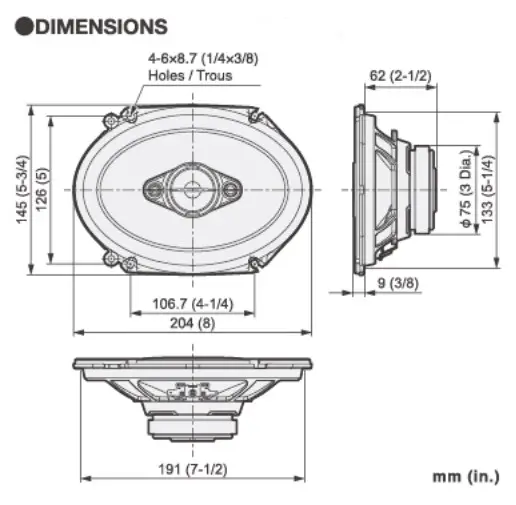 Pioneer TS-A682F 4-Way Speaker - Dimensions