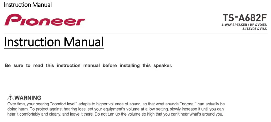 Pioneer TS-A682F 4-Way Speaker Instruction Manual