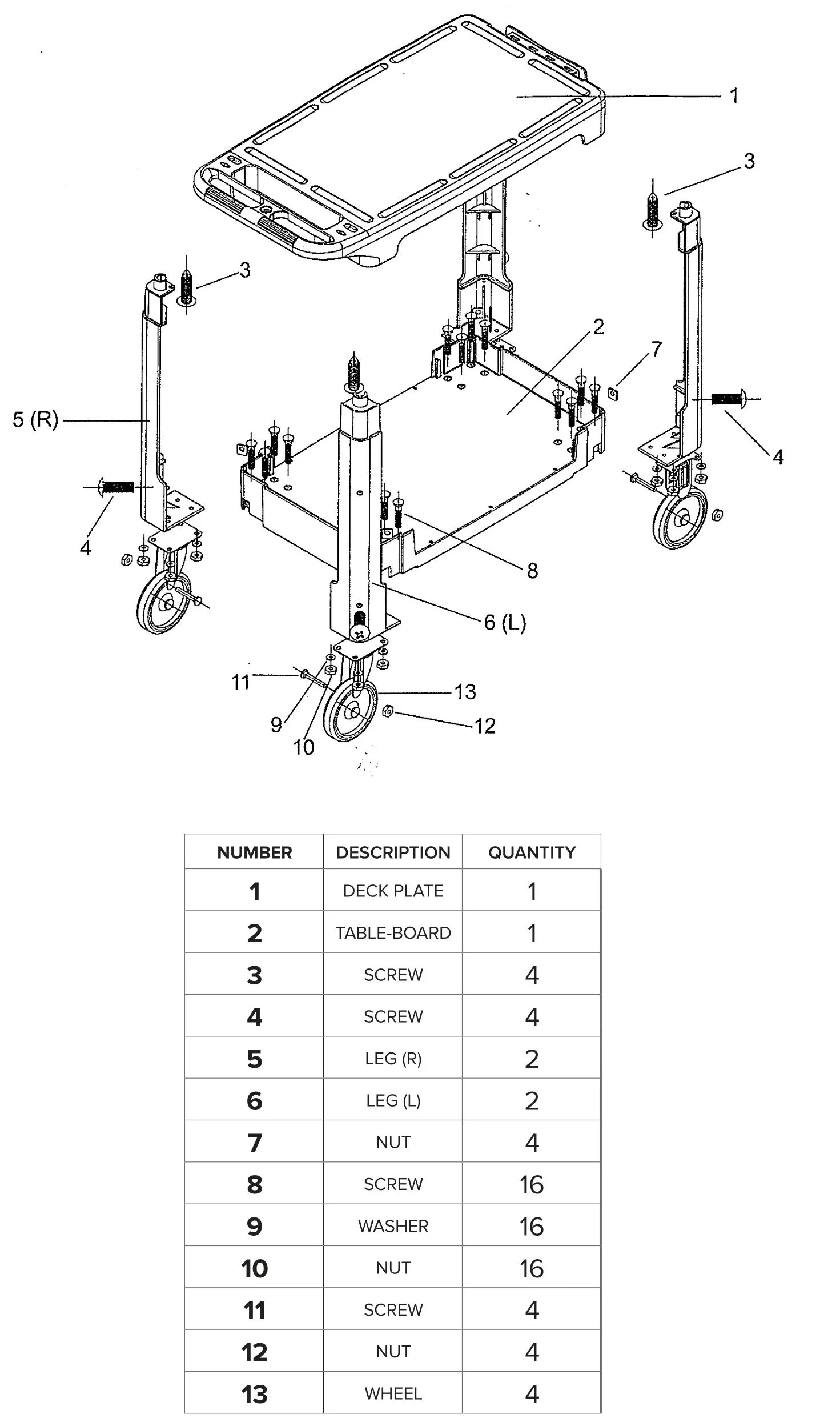 Toter UCF00-S0001 Heavy Duty 2-Flat Shelf - Exploded Cart Diagram