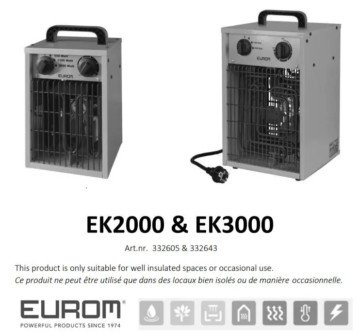 EUROM EK2000 Electric Fan Heater Instruction Manual
