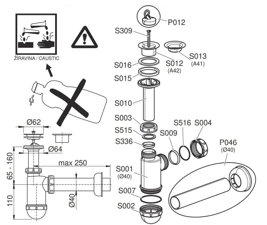 ALCAPLAST-A41,-A42-Wash-Basin-Waste-and-Trap-FIG1