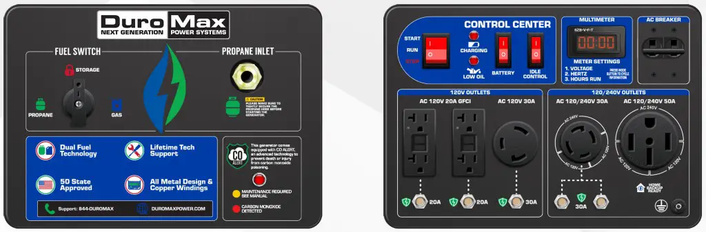 DuroMax XP10000DX Dual Fuel Portable Generator - OUTLETS