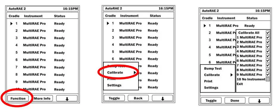 RAE SYSTEMS T01-3029-000 AutoRAE 2 Controller User Guide - To select specific instruments to calibrate