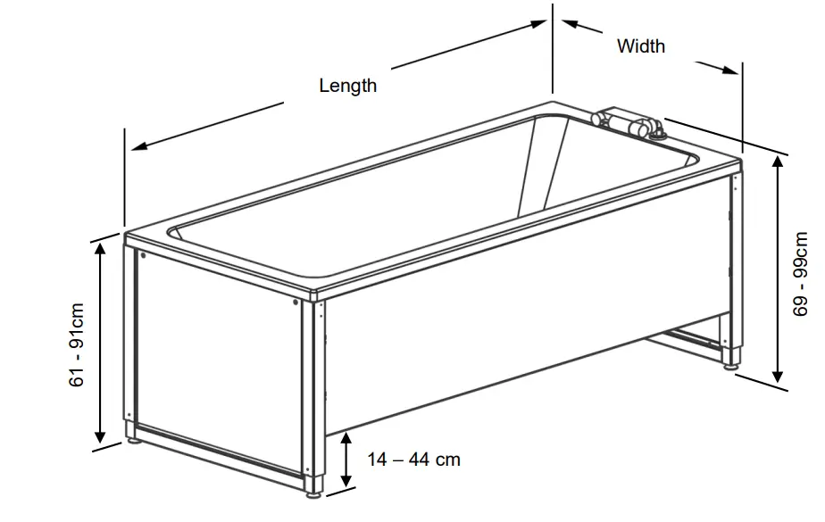 ROPOX Height Adjustable Bathtub - Dimension