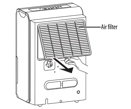 50-Pint Dehumidifier User Guide NS-DH20WH1-C - Remove the air filter by pulling it outwards